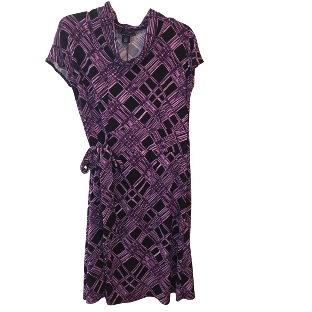 Attention Stretch Side Tie Purple & Black Dress